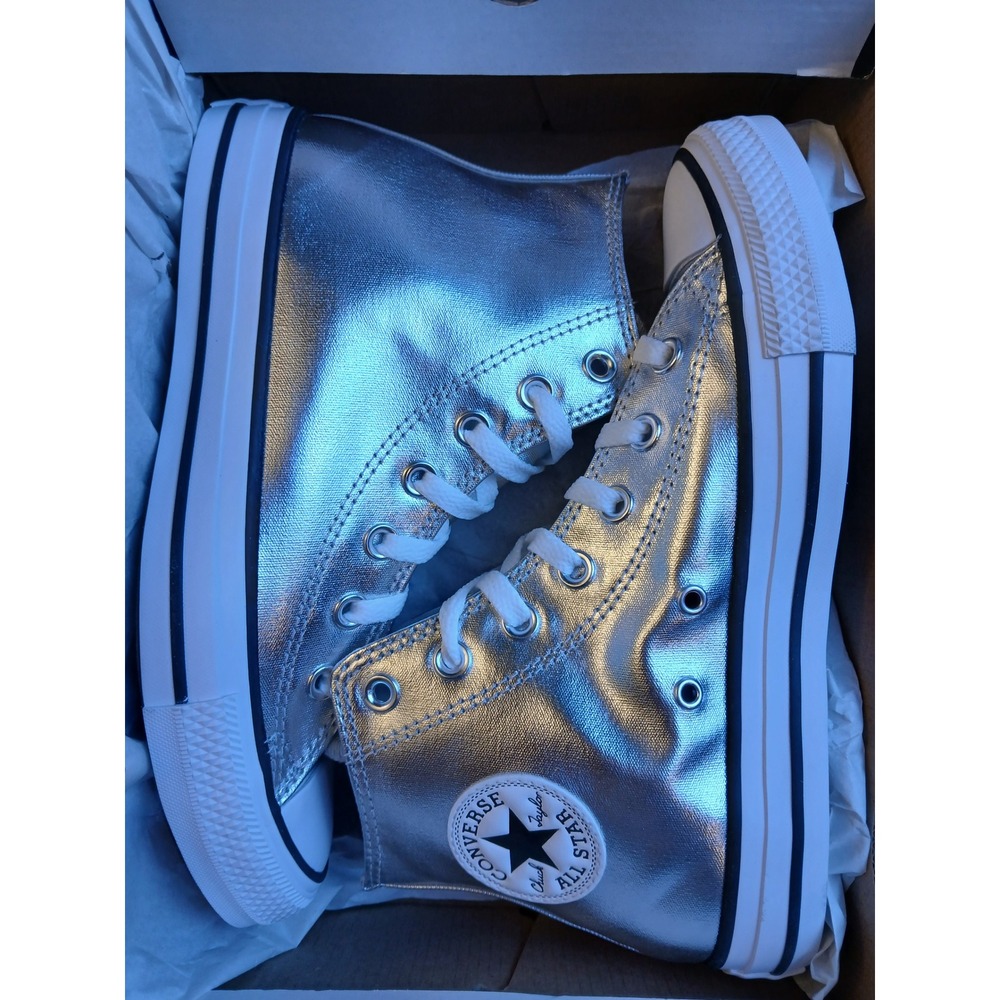 Converse Chuck Taylor All Star Hi Metallic Granite Silver Womens 7.5 A14875C New - Picture 12 of 12